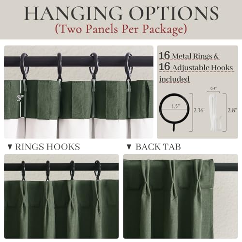 Dark Academia Decor Olive Green Textured Blackout Curtains Panels 108 Inches Lengh Large Window Extra Long Luxury Curtains for Living Room Flax Linen Drapes Pinch Pleated (2 Count)