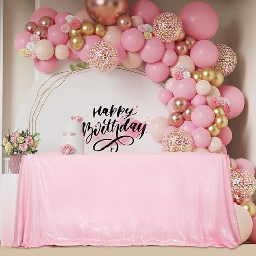 Sequin Tablecloth 90x132 Inch Pink for Birthday Wedding Party