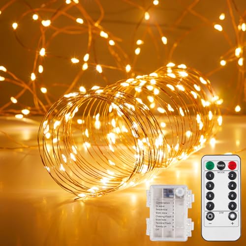 1 Pack 65.6 Ft. Battery Operated Outdoor String Lights with Remote & Timer