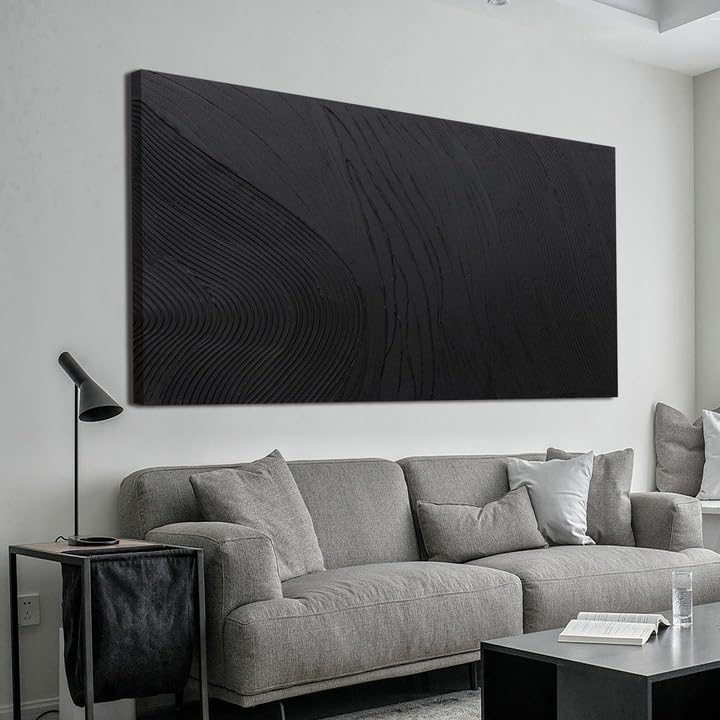 Black Wall Art Decor Canvas Art Wall Decor Black Silence Wall Art Painting Decorations Artwork Wall Art Prints Modern Textured Wall Art for Living Room 20"X40" for Room Bedroom Office Decor