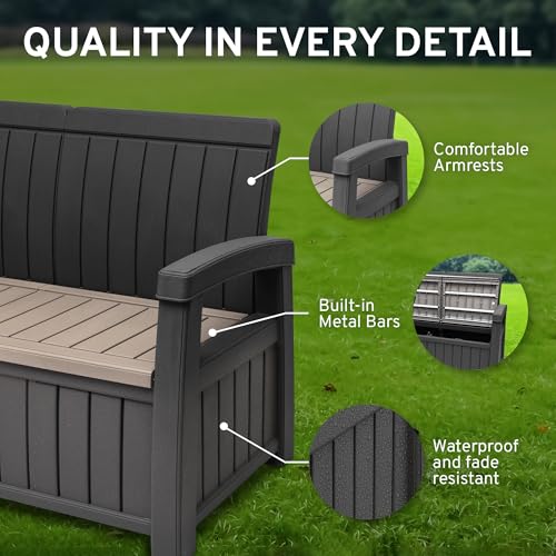 2 Seat Outdoor Storage Bench with Rain Cover