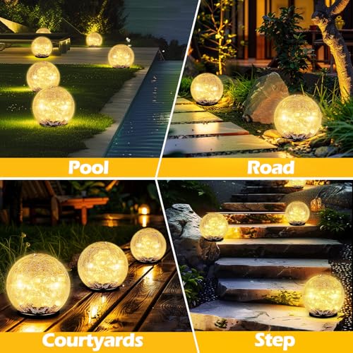 Garden Solar Ball Lights Outdoor Waterproof 80LED Cracked Glass Globe 5.9'' (2 Count)