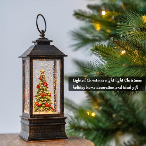 Christmas Snow Globe Lantern Water Glittering Christmas Tree with Music