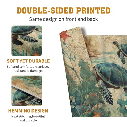 Sea Turtle Placemats Set of 4 Summer Beach Seasonal Linen Table Mats 12x18 Inch Vintage Ocean Animal Heat Resistant Washable Non (4 Count)