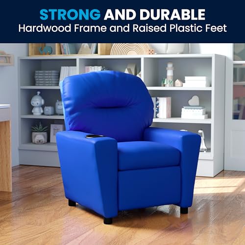 Chandler Vinyl Kids Recliner with Cup Holder and Safety Recline