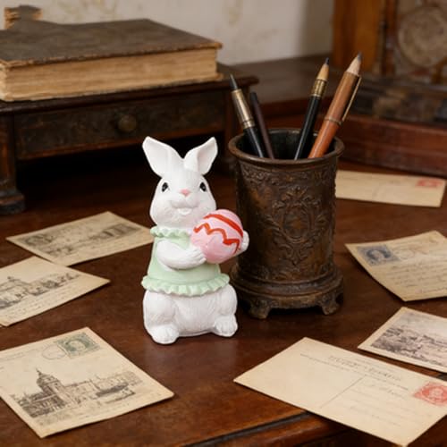 Easter Cute 3D Bunny Figurines Resin Figurines Ornaments Bunny Holding an Egg Designs DIY Crafts Cute Rabbit Desktop Ornaments for Easter Theme Decoration Accessories 1 Pcs