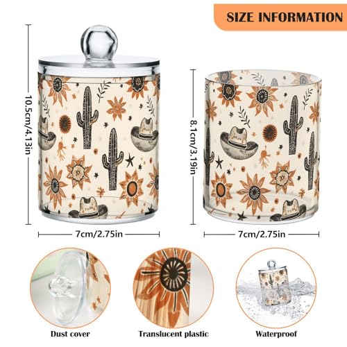 2 Pack Qtip Holder Organizer Dispenser Western Cowboy Hats Suns Cactus Bathroom Storage Canister Cotton Ball Holder Container for Cotton Pads (2 Count)