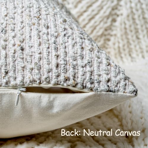 Striped Throw Pillow Covers 12x20 Set of 2 Cream Grey Textured Boucle Chic Morden Boho Accent Farmhouse Rectangular Lumbar Decorative Couch Pillow Covers for Home Decor Bed Sofa Living Room (2 Count)