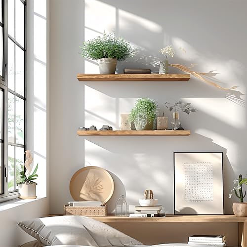 24 Inch Floating Shelves for Wall Rustic Light Wood Wall Shelves for Bedroom Set of 4 (4 Count)
