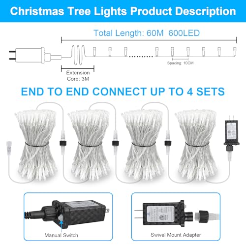 200FT 600LED Christmas Lights Plug in