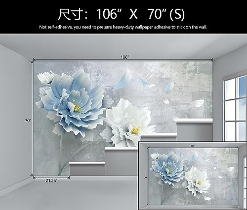 3D Blue Floral Wallpaper Vintage Background Wall Mural for Bedroom