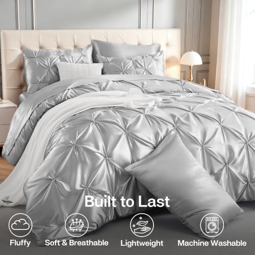 Satin Twin Comforter Set Silver Grey