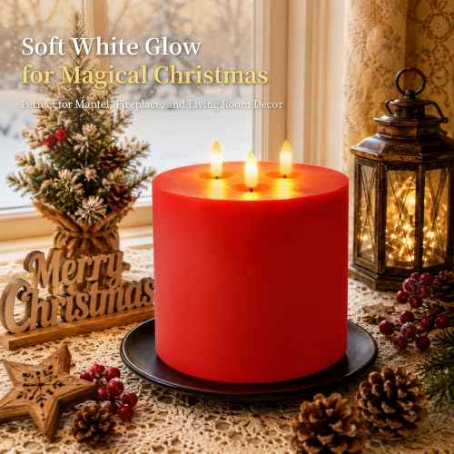 3 Wick Extra Large Flameless Pillar Candles with Timer Remote