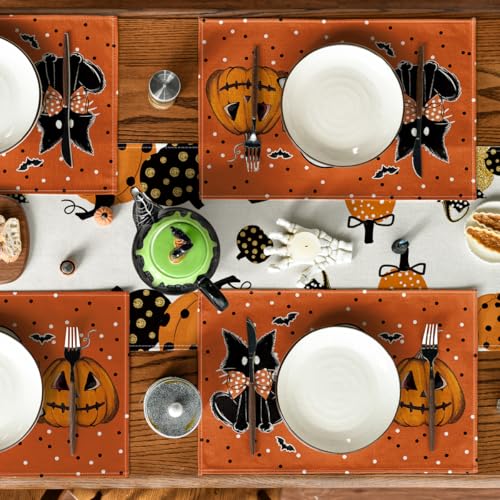 Orange Cat Ghost Boo Halloween Placemat Set of 4 (4 Count)
