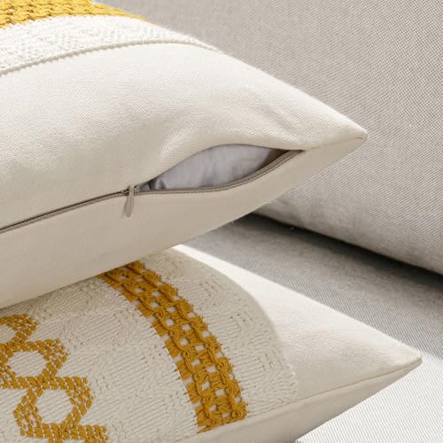 Set of 2 Mustard Yellow Boho Decorative Pillow Covers 18x18 Inch (2 Count)