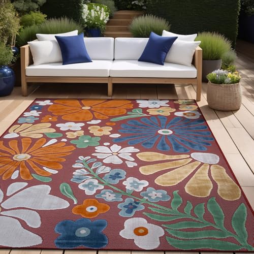 Outdoor Rug 6x9 Modern Floral Tropical Area Rugs for Outdoor and Indoor Patio Easy to Clean Non Shedding Living Room Porch Garden Washable Outside Carpet (58.5 Sq Ft)