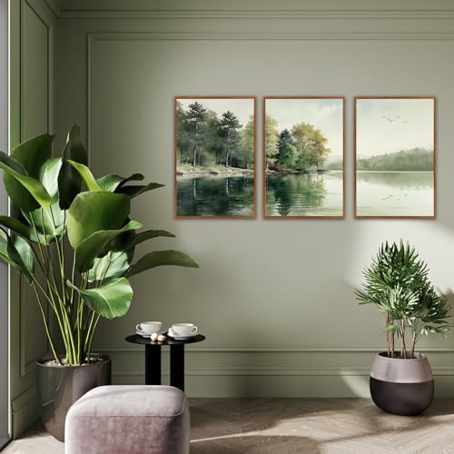 Misty Forest Decor Nature Mountain Lake Wall Art Set