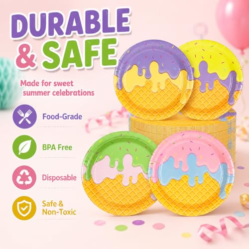 48PCS Ice Cream 7inch Paper Plates (48 Count)