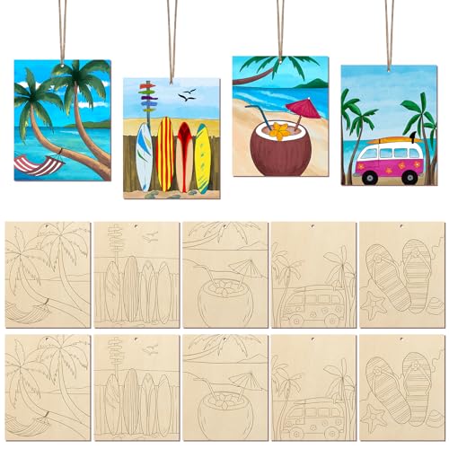 10 Pieces Large Summer Unfinished Wood Crafts to Paint for Adults