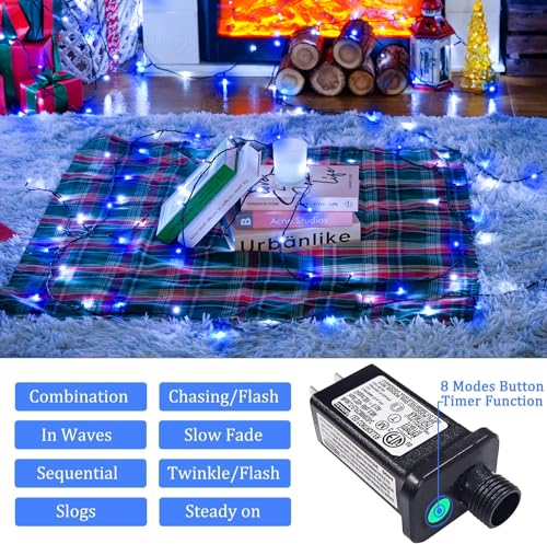 66ft 200 LED Blue and White Christmas Lights