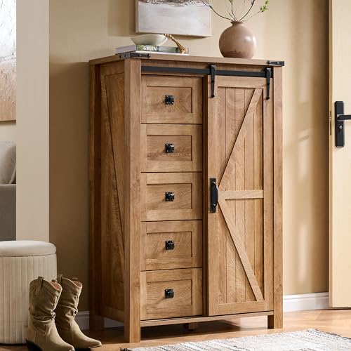 5 Drawers Dresser with Sliding Barn Doors