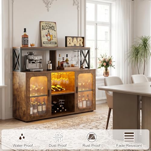 Bar Cabinet with LED Lights & Power Outlets