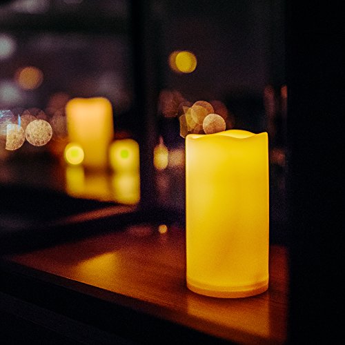 3 Waterproof Outdoor Battery Operated Flameless LED Pillar Candle with Timer Flickering Plastic Resin Electric Decorative Light for Lantern Patio Garden Home Decor Party Wedding (3 Count)