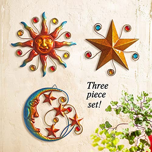 Set of 3 Celestial Sun Moon Star Metal Silhouette Wall Art (3 Count)