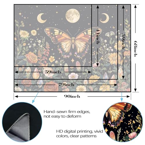 Boho Butterfly Tapestry Flower Moon Wall Tapestry