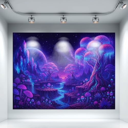 Blacklight Tapestry Fantasy Forest Wall Hanging 78 x 59 Inch