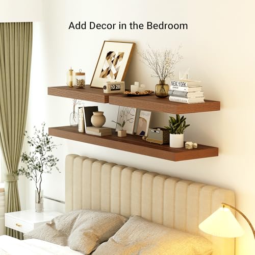 55 x 12 Deep Floating Shelves Wall Mounted Set of 1 Walnut