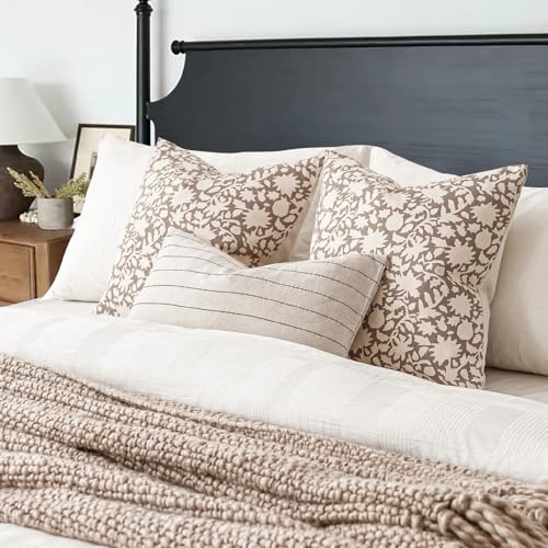 Set of 2 Decorative Neutral Floral Lumbar Throw Pillow Covers Accent Farmhouse Cushion Covers Boho Vintage Pillowcase for Couch Sofa Bedroom Living Room Home Decor (2 Count)