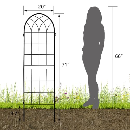 2 Pack 71x20in Rustic Iron Arch Decoration Garden Trellis with Black Metal Coating