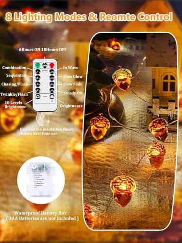 Fall Decor Acorn Fairy Lights Battery Operated with Remote 10FT 30 LED