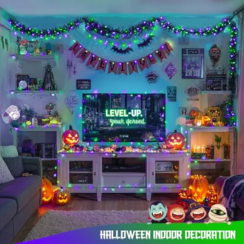 66ft 200 LED Purple and Green Halloween Lights Plug in (66 Foot)