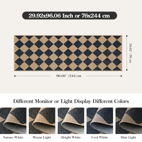 Checkered Easy Jute Non Slip Kitchen Runner