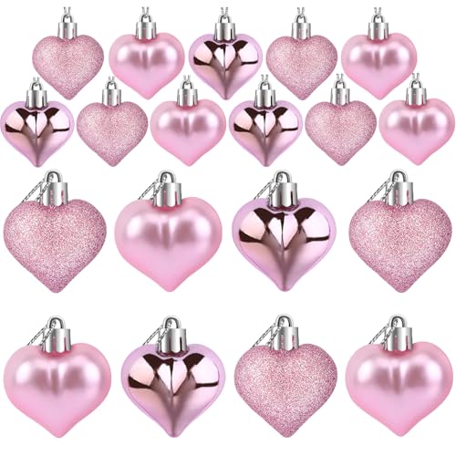 24 Pcs Valentine’s Day Heart Shaped Ornaments for Tree Decorations (24 Count)