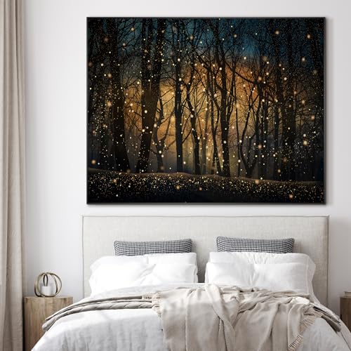 46"x60" Extra Large Framed Wall Art Magical Firefly Night Forest