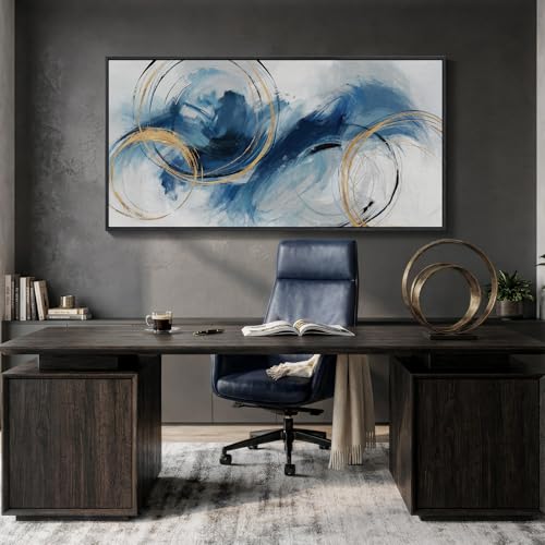 Extra Large Framed Navy Blue Abstract Wall Art for Living Room