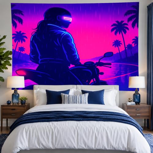 Blacklight Tapestry Biker Retro Wall Hanging 78 x 59 Inch