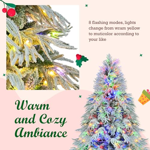 7.5FT Pre Lit Spruce Snow Flocked Artificial Christmas Tree (34.28 Count)