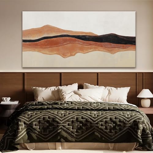 Large Red Brown White Abstract Wall Art For Living Room Decor 29" × 58"
