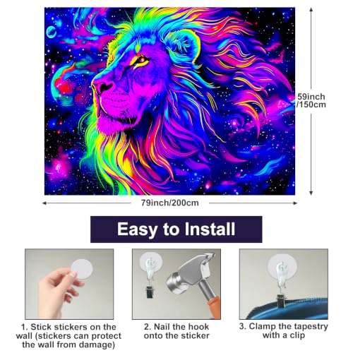 Blacklight Tapestry Lion Space Party Wall Decor 78 x 59 Inch