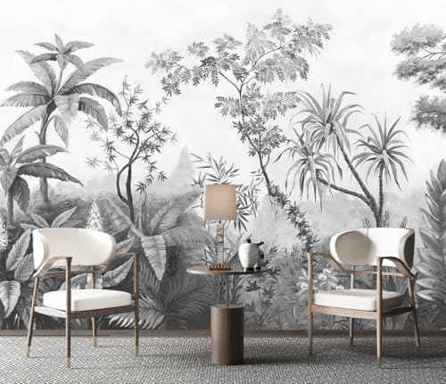 Gray Tropical Jungle Wallpaper Mural Peel and Stick for Bedroom