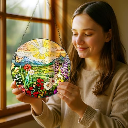 8 Inch Mountain Wildflowers Stained Glass Suncatcher