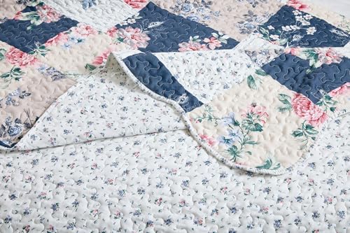 Pink Rose & Blue Toile Patchwork Quilt Set