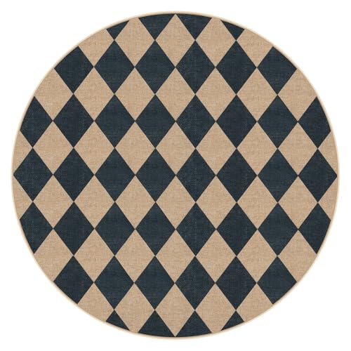 Checkered Easy Jute 6ft Round Outdoor Patio Area Rug (36 Sq Ft)