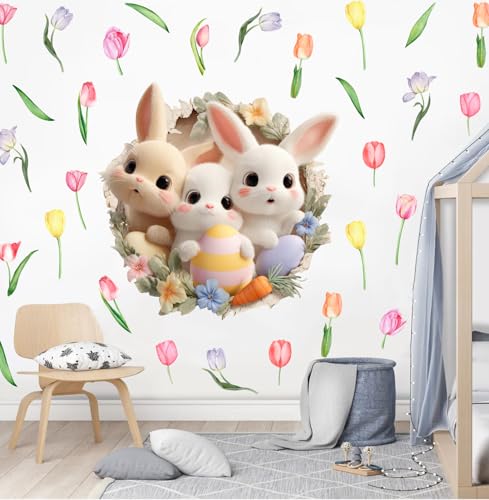 Large 3D Easter Bunny Wall Stickers (26 Count)