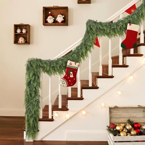 16FT 1Pcs Lifelike Touch Artificial Christmas Cedar Garland for Stair Decor