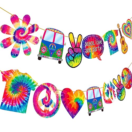 2pcs Tie Dye Birthday Banner Tie Dye Birthday Party Supplies Tie Dye Party Garland Decorations for Tie Dye Party Art Retro 60s 70s Theme Hippie Carnival Baby Shower Birthday Party Supplies (2 Count)
